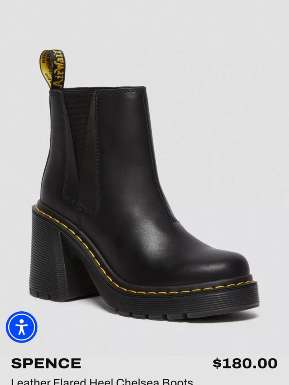 Dr. Martens Spence Black Leather Flared Heel Chelsea Boot